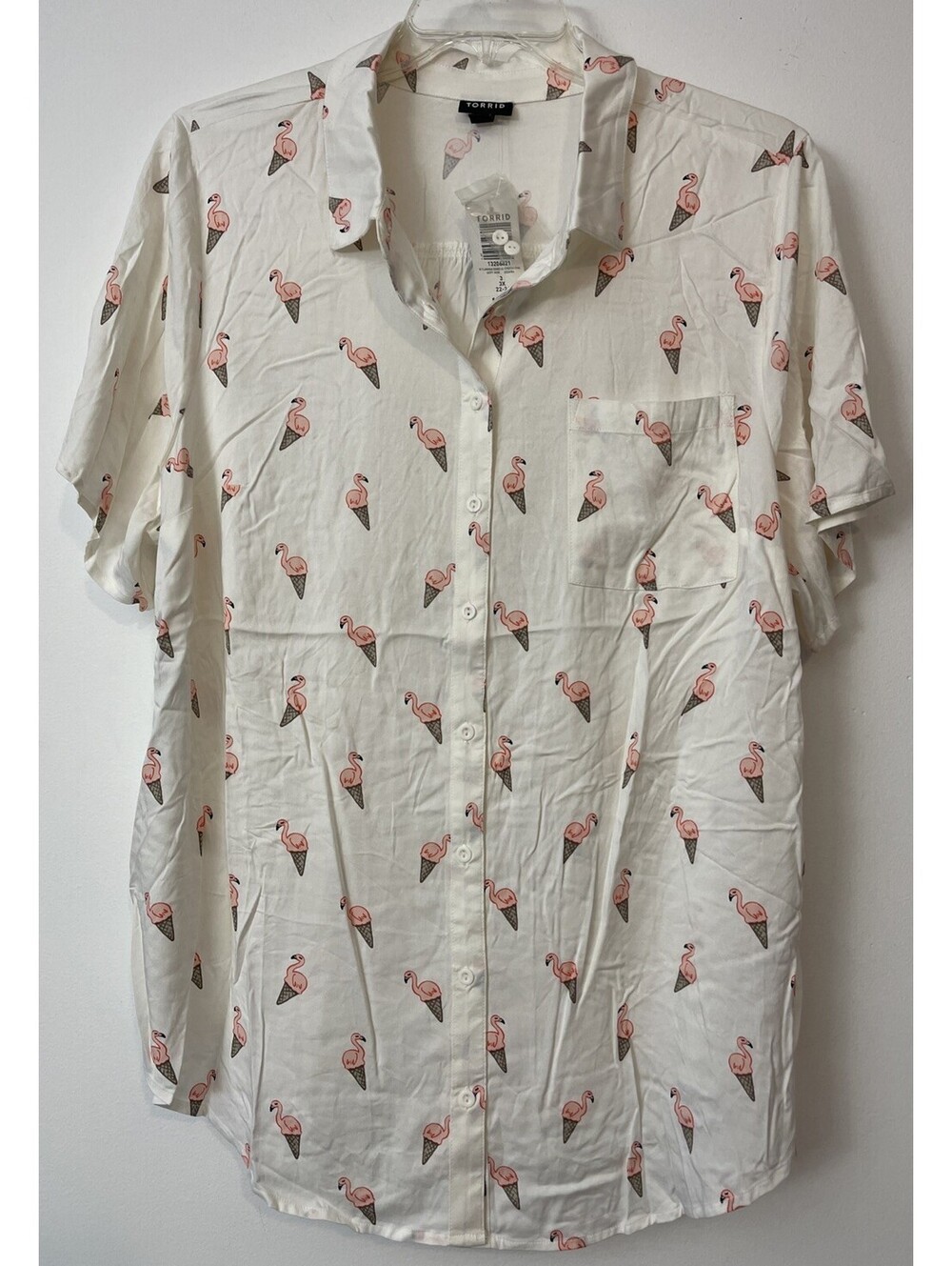 Torrid Womens 3x White Flamingo Icecream Button-Up Collared Shirt NWT! M1495
